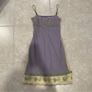 Vintage Betsey Johnson Empire waist Embroidered Purple and Yellow Dress small